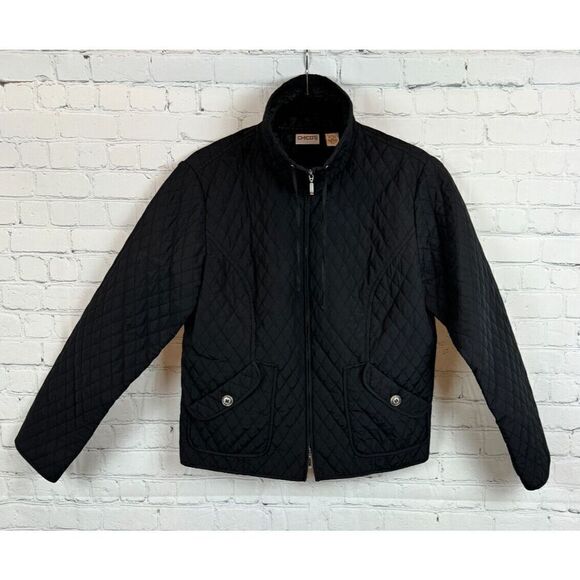 CHICO'S black quilted full zipper collared jacket blazer size 1 M - Picture 1 of 7